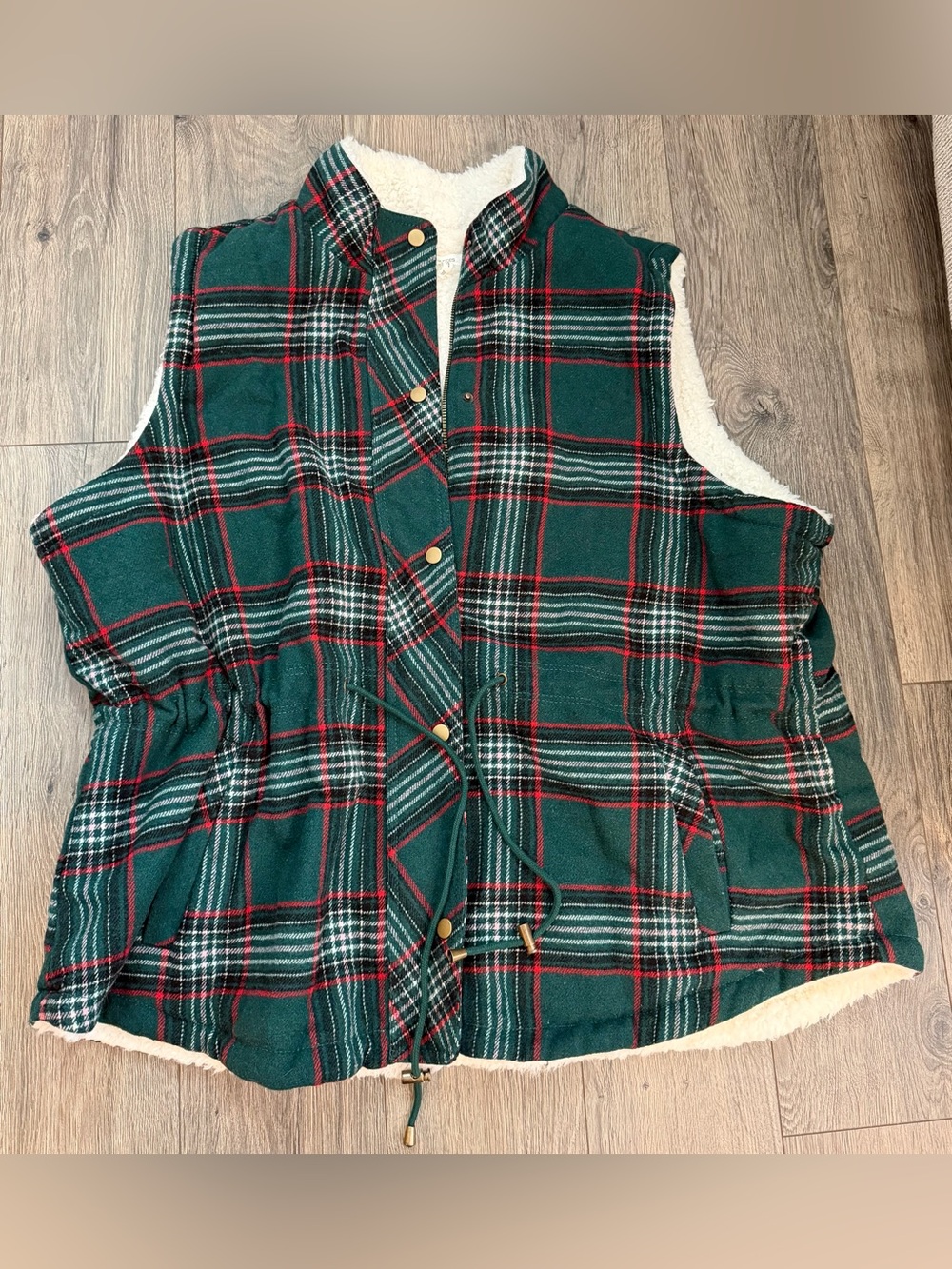 Maurices Green Plaid Sherpa-Lined Vest